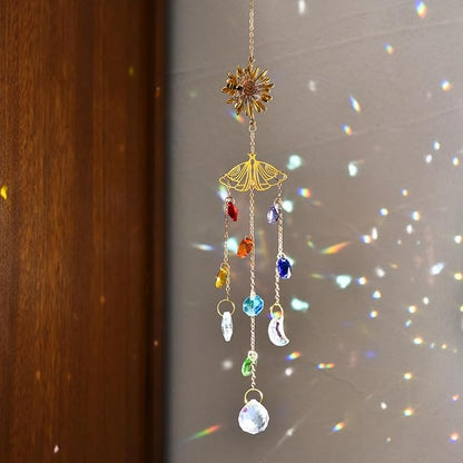 Crystal Suncatcher with Flower, Hanging Rainbow Maker with Colorful Prisms, Honeybee Suncatcher Gift, Window Ornament for Home, Garden, Patio Decor