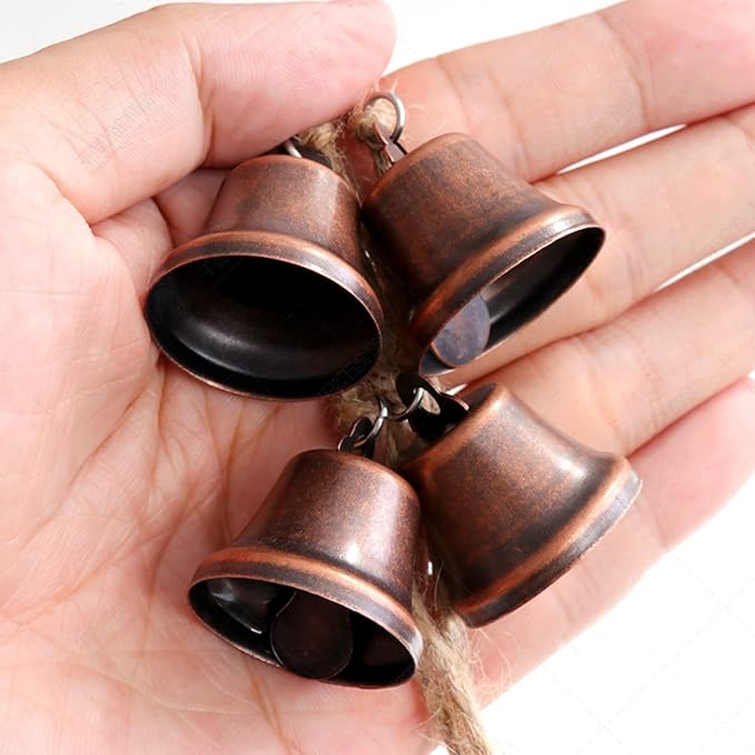 MrMrKura Vintage Jingle Bells Hanging String, 9 Antique Red Copper Bells Decorative Hanging Bells Wind Chimes Bell Decoration Gifts for Home Garden Decor Crafts (53 inches Long)