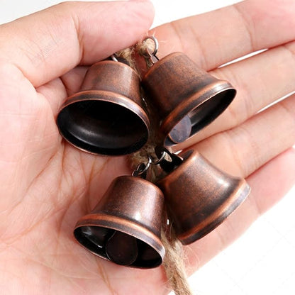 MrMrKura Vintage Jingle Bells Hanging String, 9 Antique Red Copper Bells Decorative Hanging Bells Wind Chimes Bell Decoration Gifts for Home Garden Decor Crafts (53 inches Long)