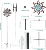 360° Garden Wind Spinner for Outdoor Yard Art – W13xH64 Kinetic Windmill for Garden, Lawn, and Patio – Dahlia-Inspired Copper and Teal Wind Spinners Outdoor Decorative Yard Art
