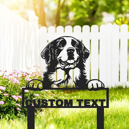 Personalized Metal St Bernard Dog Statue Garden Sign with Stakes, Custom Dog House Decor Sign Outdoor Garden Stake Plaque, Customized Decorative Yard Stake Art Backyard Decor Gardening Gift