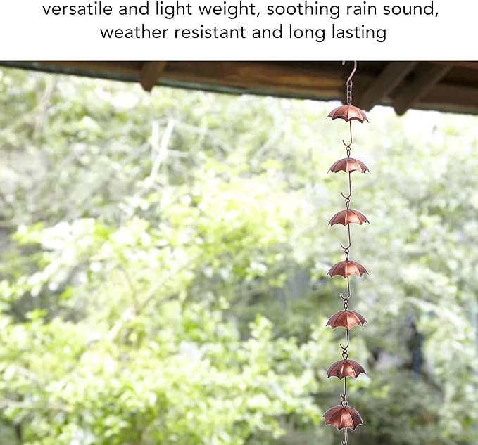 39.4in 8 Cups Rain Chain,ecorative Umbrella Rain Chain Bell, Rainwater Diverter Copper Catcher Rain Chimes for Garden Decor,Decorative Umbrella Rain Chain Bell for Home Garden Patio Outdoor Decor