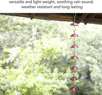 39.4in 8 Cups Rain Chain,ecorative Umbrella Rain Chain Bell, Rainwater Diverter Copper Catcher Rain Chimes for Garden Decor,Decorative Umbrella Rain Chain Bell for Home Garden Patio Outdoor Decor