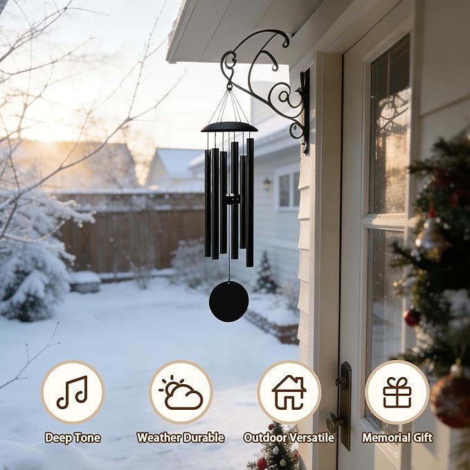 Wind Chimes for Outside with Classic Sound, Coolest Aluminium Metal Windchimes Outdoors with Pine Wood Striker, Unique Gift for Mom, Garden Decoration(28" Black)