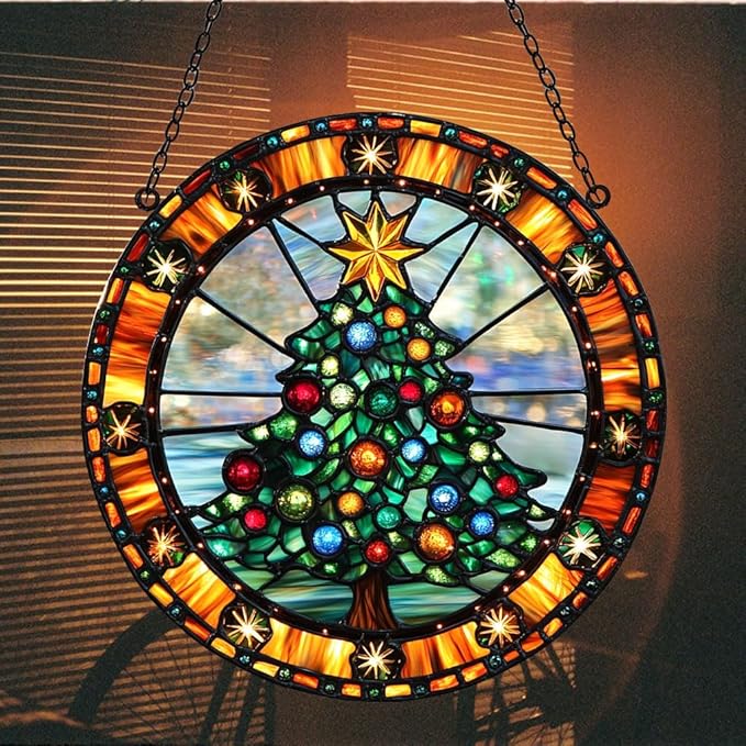 Family Reunion Acrylic Suncatcher Stained Glass Effect Window Car Hanging Christmas Ornament Indoor Outdoor Decor Garden Sun Catcher Panel for Christmas Lover for Women Mom Grandma