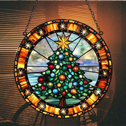 Family Reunion Acrylic Suncatcher Stained Glass Effect Window Car Hanging Christmas Ornament Indoor Outdoor Decor Garden Sun Catcher Panel for Christmas Lover for Women Mom Grandma