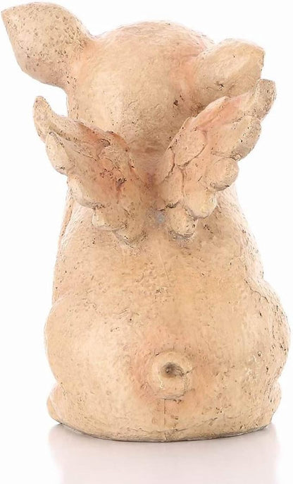 HI-LINE Laughing Pig with Wings Outdoor Garden Statue - 8.75" - Pink