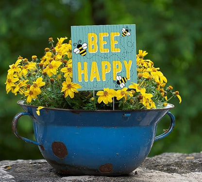 My Word! Bee Happy Wooden Sign for Plants
