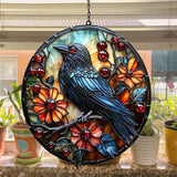 Raven Acrylic Suncatcher Stained Glass Effect Window Car Hanging Christmas Ornament Indoor Outdoor Decor Garden Sun Catcher Panel for Gothic Lover for Women Mom Grandma
