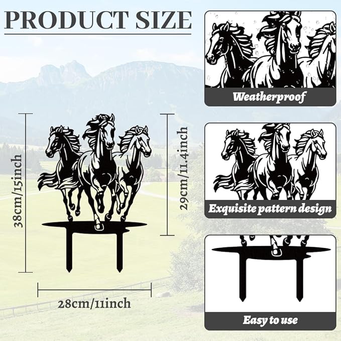 WADORN Herd of Horses Metal Decorative Garden Stakes, Black Horses Outdoor Statues Silhouette Funny Horse Lover Gifts Stakes Ornaments for All Season Home Yard Art Garden Patio Backyard Lawn Decors