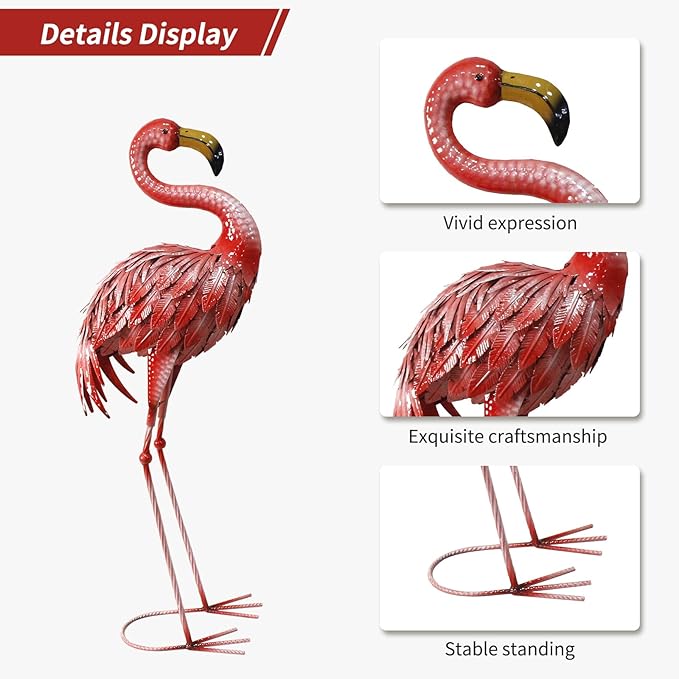 32-36 Inch Yard Flamingos Garden Statues, Metal Flamingo Outdoor Decor, Vibrant Flamingo Statues for Lawn, Backyard, Porch, Patio, Set of 2