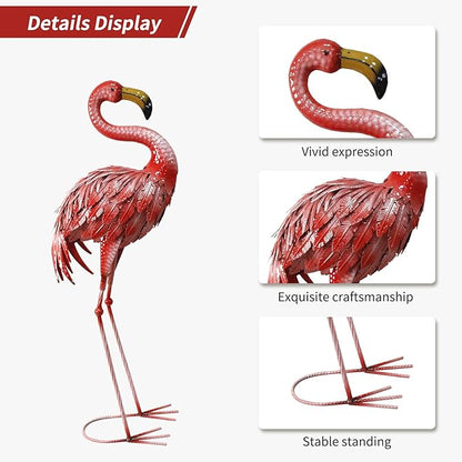 32-36 Inch Yard Flamingos Garden Statues, Metal Flamingo Outdoor Decor, Vibrant Flamingo Statues for Lawn, Backyard, Porch, Patio, Set of 2
