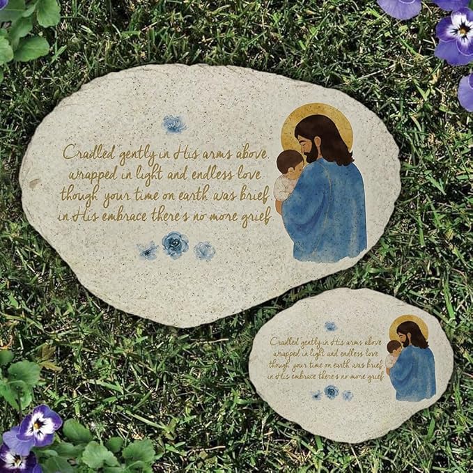 GiftsForYouNow Infant Memorial Garden Stone, Jesus Holding Baby Memorial, Religious Sympathy Gift, Personalized Grave Marker