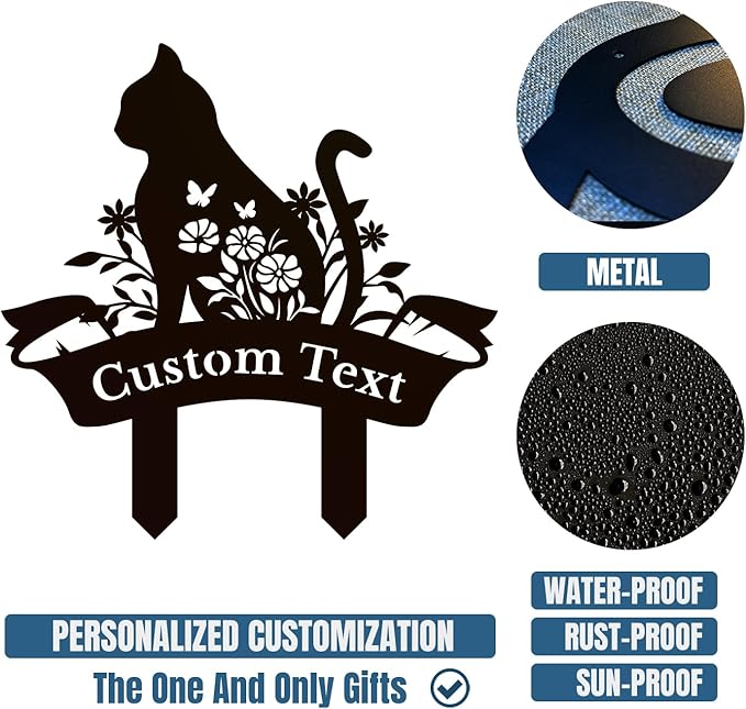 Personalized Metal Custom Garden Sculptures Statues, Yard Art,Shed, Flowerbed Decoration, Outdoor Decor, Animal Stake Pack, Cat Kitty Rabbit Bunny Dog Puppy Flower Metal Signs (Cat B)