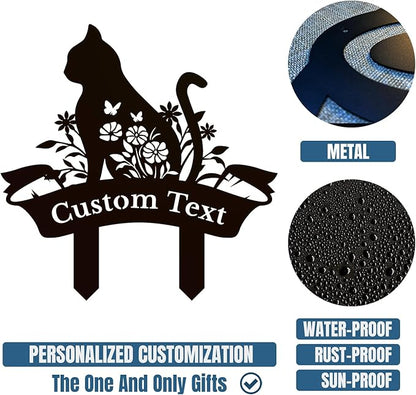Personalized Metal Custom Garden Sculptures Statues, Yard Art,Shed, Flowerbed Decoration, Outdoor Decor, Animal Stake Pack, Cat Kitty Rabbit Bunny Dog Puppy Flower Metal Signs (Cat B)