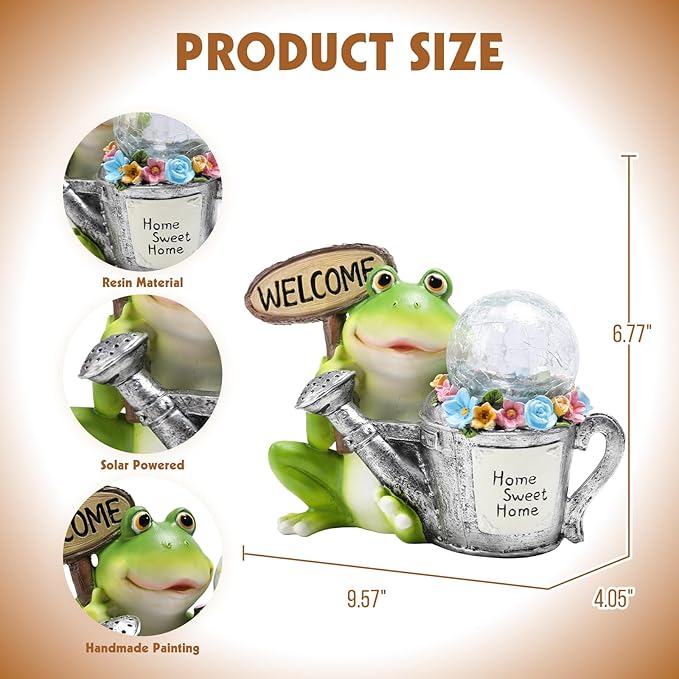 Solar Garden Outdoor Statues Frog Statues with Solar Light, Outdoor Mushroom Frog Figurines Decorations Yard Decor for Patio Balcony Lawn Ornament, Unique Housewarming Gifts for Women