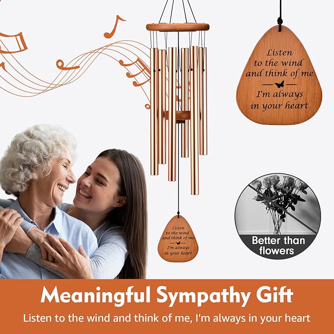 AMBOBE Sympathy Memorial Wind Chime, 32 Inch, Gold