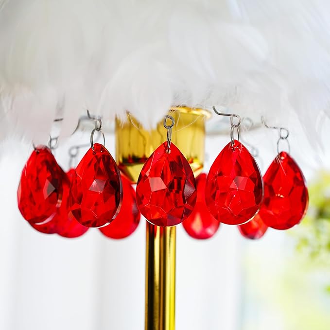 H&D HYALINE & DORA 10pcs Bauhinia Crystal Suncatcher Prisms Chandelier Beads Replacement 38mm Hanging Crystals Ornament Pendant for Window Wedding Party Decor,Red