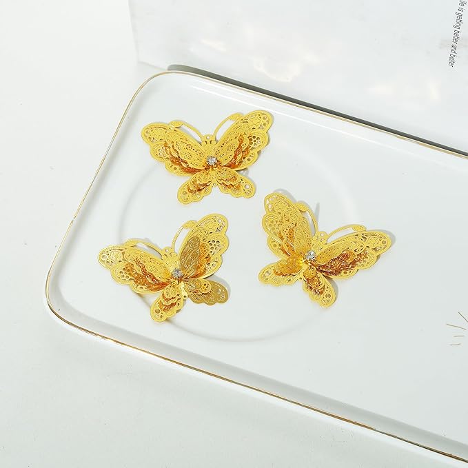 10pcs Gold Butterfly Metal Hanging Suncatcher Parts Window Pendant DIY Ornament Hand-Crafts Gifts