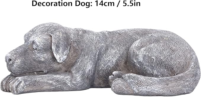 Hapivida Dog Garden Statue, Puppy Garden Memorial Stone Sleeping Dog Sculpture Decor Outdoor Resin Realistics Sculptures Grey