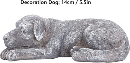 Hapivida Dog Garden Statue, Puppy Garden Memorial Stone Sleeping Dog Sculpture Decor Outdoor Resin Realistics Sculptures Grey