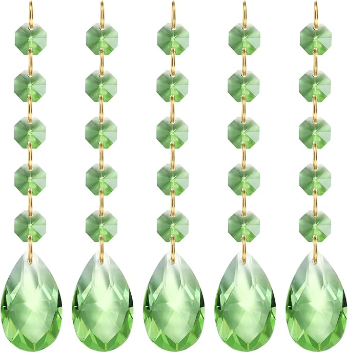 PATIKIL Teardrop Crystal Chandelier Pendants Beads, 5 Pack 135mm Length 38mm Chandelier Prisms Parts Ornaments Hanging Beads for DIY Arts Crafts Decoration, Light Green