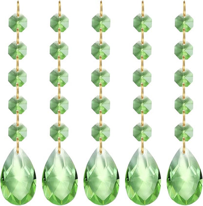 PATIKIL Teardrop Crystal Chandelier Pendants Beads, 5 Pack 135mm Length 38mm Chandelier Prisms Parts Ornaments Hanging Beads for DIY Arts Crafts Decoration, Light Green