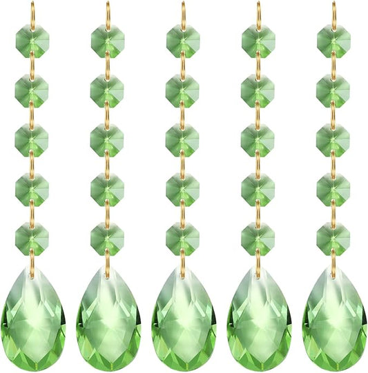 PATIKIL Teardrop Crystal Chandelier Pendants Beads, 5 Pack 135mm Length 38mm Chandelier Prisms Parts Ornaments Hanging Beads for DIY Arts Crafts Decoration, Light Green