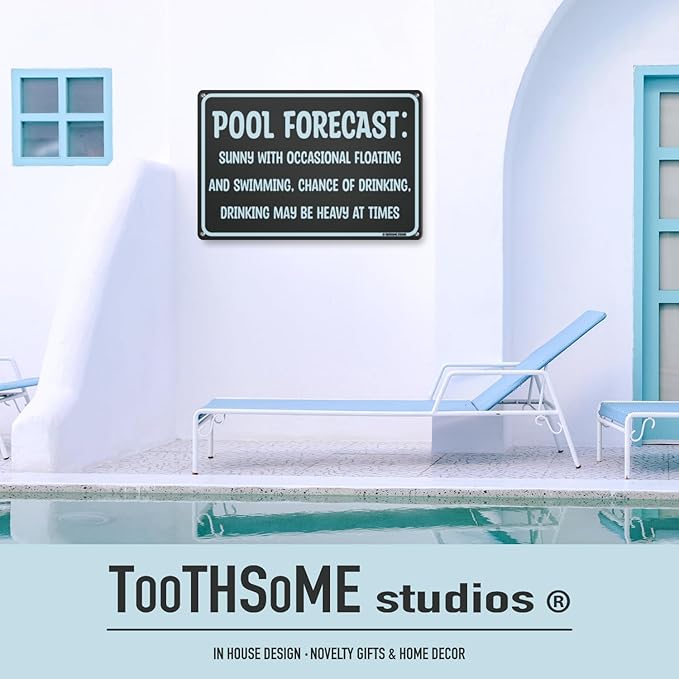 Pool Forecast 12" x 8" Funny Tin Pool Sign Beach Home Poolhouse Deck Tiki Bar Coastal Bedroom Decor