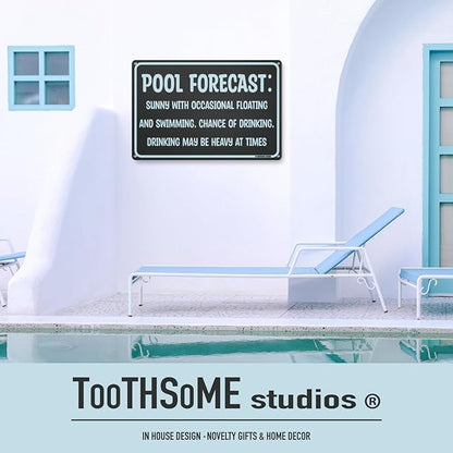 Pool Forecast 12" x 8" Funny Tin Pool Sign Beach Home Poolhouse Deck Tiki Bar Coastal Bedroom Decor