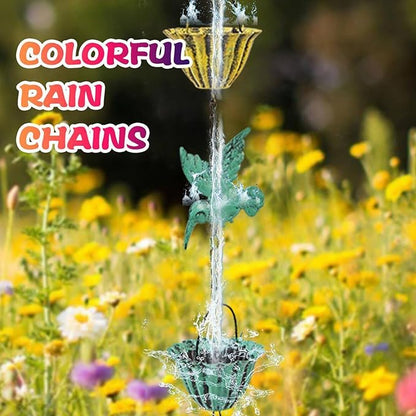 Rain Chains for Gutters, 7.87Ft Hummingbird and Cup Rain Chains for Gutters, Adjustable Rain Chimes for Outside Replacement Downspout for Gutters Eaves Drainage, Green