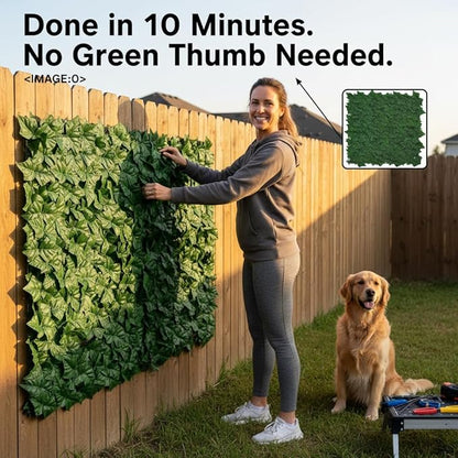 Faux Ivy Privacy Fence Screen 16PCS 20 x 20 Inch Artificial Faux Ivy Hedge Expandable Faux Privacy Fence Decoration for Wall Screen, Outdoor Garden, Wedding Decor,No Cable Tie (160x40 inches)
