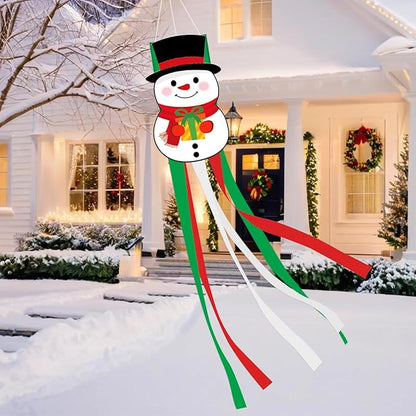 40 Inches Christmas Snowman Windsock Decoration, Hanging Outdoor Winter Decor, Festive Xmas Holiday-Themed Wind Sock Ornament for Garden, Patio, and Yard
