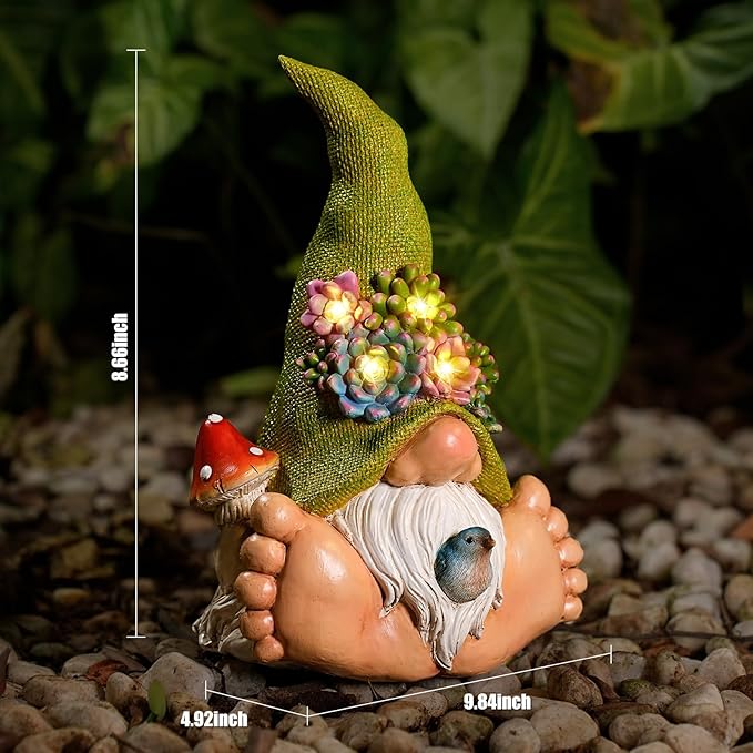 Joint Honglin Solar Turtle Garden Statue with Bunny and LED Succulent Flowers – Outdoor Lawn Decor with Lights, Cute Animal Yard Ornament for Patio, Pathway, or Garden Gift (Gnome)