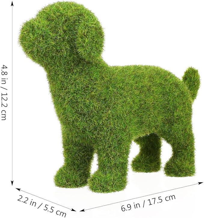 VILLCASE 6.88 Inch Flocked Dog Figurine, Faux Moss Puppy Statue for Garden and Patio Decor, Realistic Green Artificial Topiary Animal Ornament for Indoor Desktop, Shelf and Photography Prop