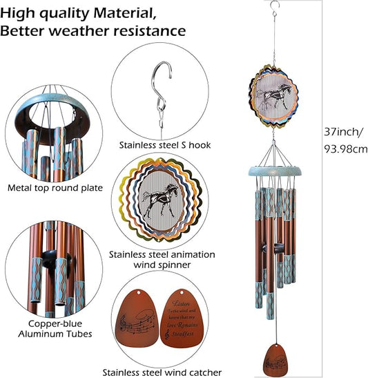 Aoedelyart Wind Chimes for Outside with 3D Animations Horse Wind Spinner,37" Memorial Wind Chimes Outdoor Garden Decor,Horse Gifts for Women Mom Grandma Men Father,Patio Decorations,Garden Ornaments