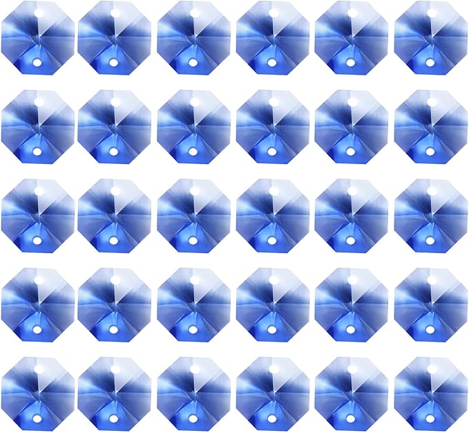 PATIKIL K9 Crystal Octagon Beads 2 Holes Pendants, 60 Pack 14mm Chandelier Prisms Parts Ornaments Hanging Beads for DIY Arts Crafts Decoration, Light Blue