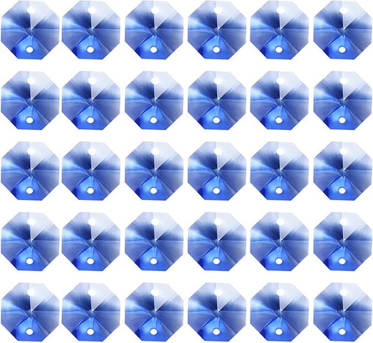 PATIKIL K9 Crystal Octagon Beads 2 Holes Pendants, 60 Pack 14mm Chandelier Prisms Parts Ornaments Hanging Beads for DIY Arts Crafts Decoration, Light Blue