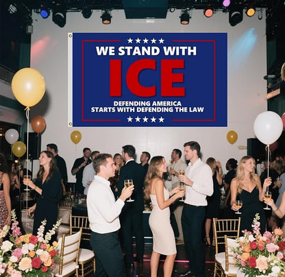 We Stand With Ice Flag 4X6Ft, Defending America Starts With Defending The Law Flags,CIty Banner, Men Women Banner,Vibrant Colors, Double Stitched with 2 Brass Grommets, Bar Garden Street Decoration, GYM, Office Decor,Indoor Outdoor Use,Gifts. (10X15FT)