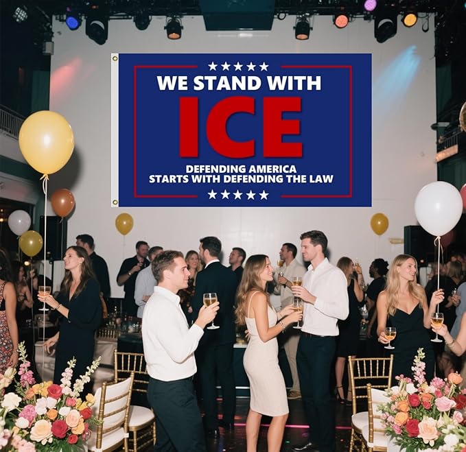We Stand With Ice Flag 4X6Ft, Defending America Starts With Defending The Law Flags,CIty Banner, Men Women Banner,Vibrant Colors, Double Stitched with 2 Brass Grommets, Bar Garden Street Decoration, GYM, Office Decor,Indoor Outdoor Use,Gifts. (6X10FT)