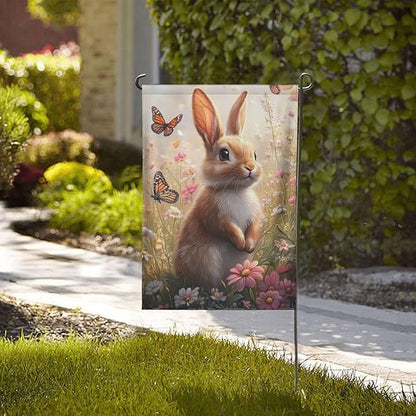 Bunny and Colorful Flowers Garden Flags 12×18 Inch Spring Summer Double Sided Decorative Yard Banner Seasonal Flag for Outdoor Outside Decor