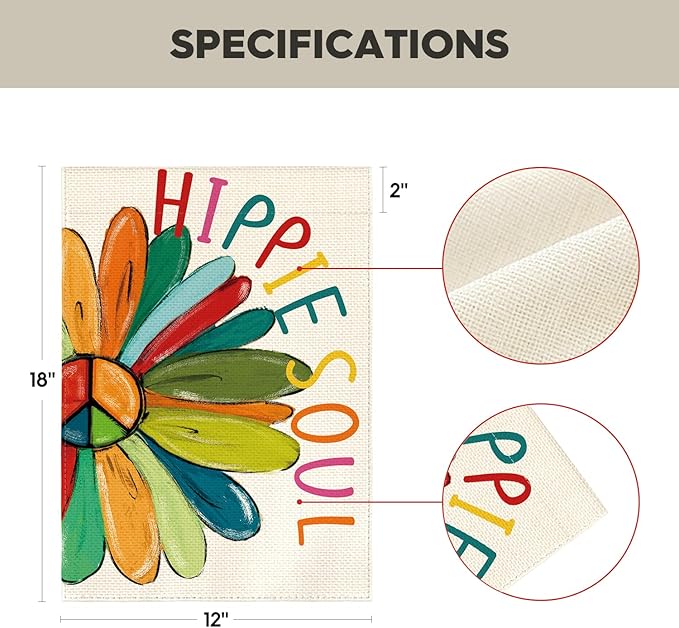 AVOIN colorlife Hippie Soul Sunflower Garden Flag 12 x 18 Inch Double Sided Outside, Peace Sign Floral Retro Yard Outdoor Decoration
