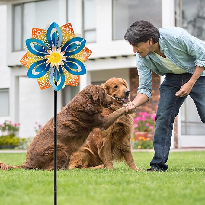DREAMYSOUL Outdoor Metal Wind Spinner, 13 Inches Dia Hollow Pattern Wind Mills, Kinetic Wind Spinners for Yard Garden Outside Patio Lawn Decor