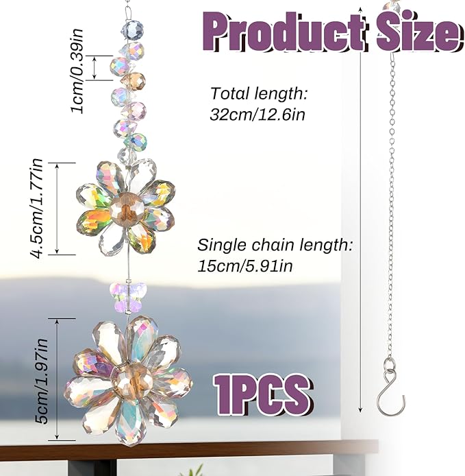 Suncatchers for Windows Hanging, Glass Outdoor Hanging Decor Suncatcher, 12.6 Inch Hang Crystals for Windows with 5.91 Inch Chain, for Patio Garden Living Room(Light Color)