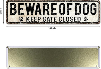Retro Sign Tin Sign Beware of Dog Keep Gate Closed Aluminum Sign Outdoor Wall Decor Shed Garage Man Cave Kitchen 4X16 Inch