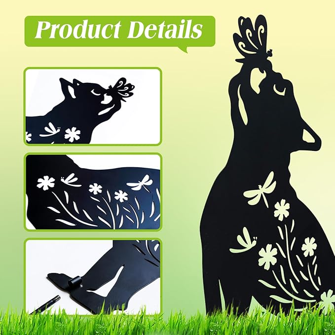 EZTZEN Dog Metal Garden Stakes Decorative, Gifts for Women/Men/Dog Lovers Gifts,Black French Bulldog Silhouette Statues Garden Decor for Outside,Outdoor Decor,Yard Art,Patio,Lawn Ornaments