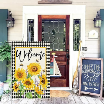 Baccessor Spring Summer Garden Flag 12.5x18 Inch Double Sided Burlap, Sunflowers Floral Flowers Welcome Holiday Front Yard Lawn Outdoor Outside Decoration