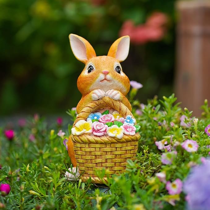 Garden Rabbit Statue Solar Light Outdoor Decorations Rabbit Figurine Light for Outdoor Patio Balcony Yard Porch Lawn for Women Mom Grandma Family Friend