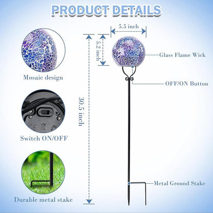 Solar Lights Outdoor Decorative Solar Mosaic Garden Stakes Cracked Glass Decorative Waterproof Outdoor Lights for Landscape Patio Yard Walkway Decoration Purple