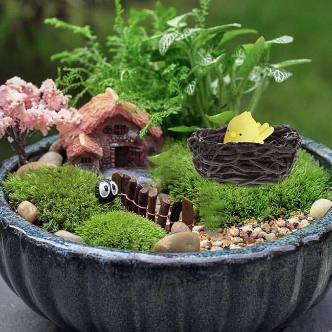 Miniature Fairy Garden Bird Nest: 10pcs Mini Resin Craft Bird Nest Landscape DIY Terrarium Bonsai Ornament